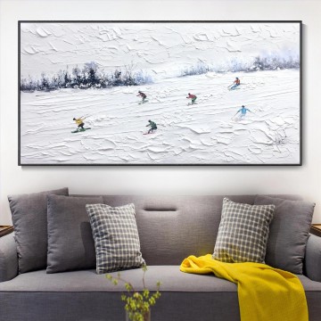 150の主題の芸術作品 Painting - 雪の山のスキーヤー ウォール アート スポーツ ホワイト スノー スキー ルーム デコレーション by Knife 19 テクスチャ